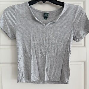 Wild Fabe Gray V-Neck Ribbed Crop Top